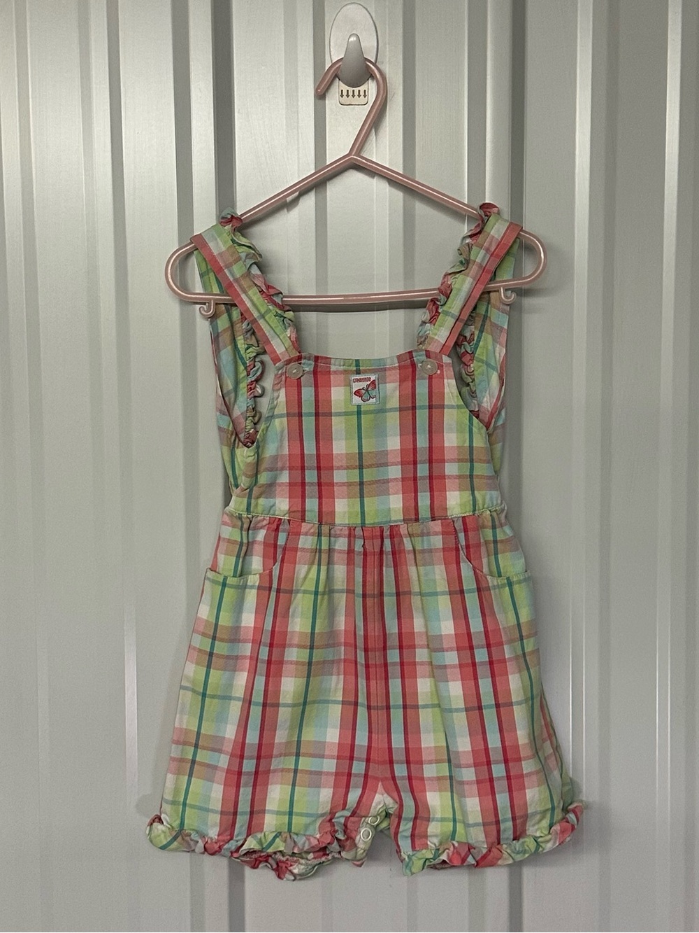 Vintage Gymboree Pastel Plaid Flutter Sleeve Romper Playsuit Cottagecore